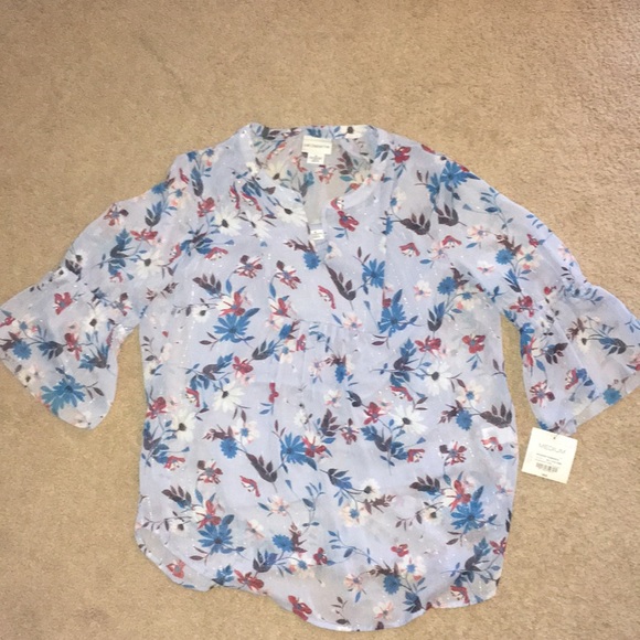 Blue Floral Top sz M Liz Claiborne - Picture 3 of 7